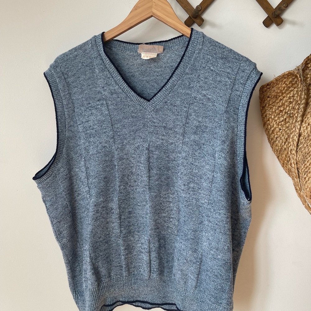Vintage Blue Knit Sleeveless Sweater Vest